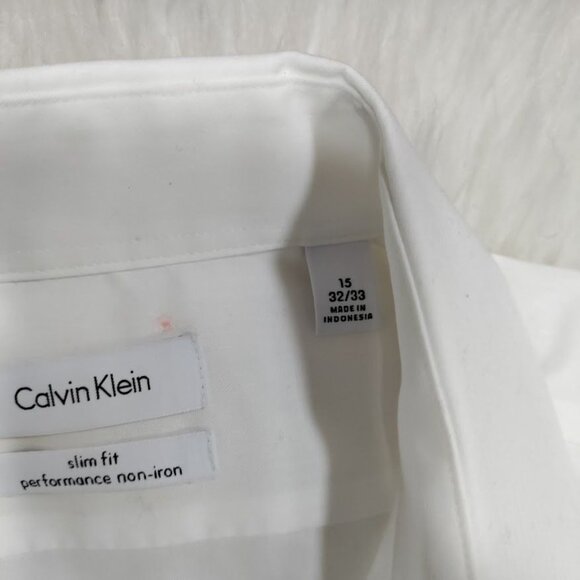 Calvin Klein White Slim Fit Performance Non-Iron Dress Shirt Men's Size 15 - Picture 7 of 13